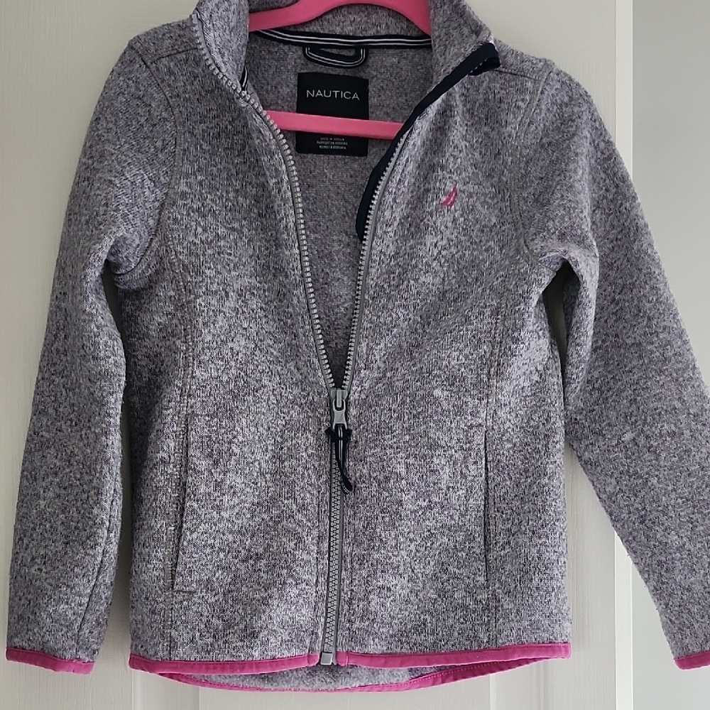 Nautica Heathered Gray Jacket with Pink Trim